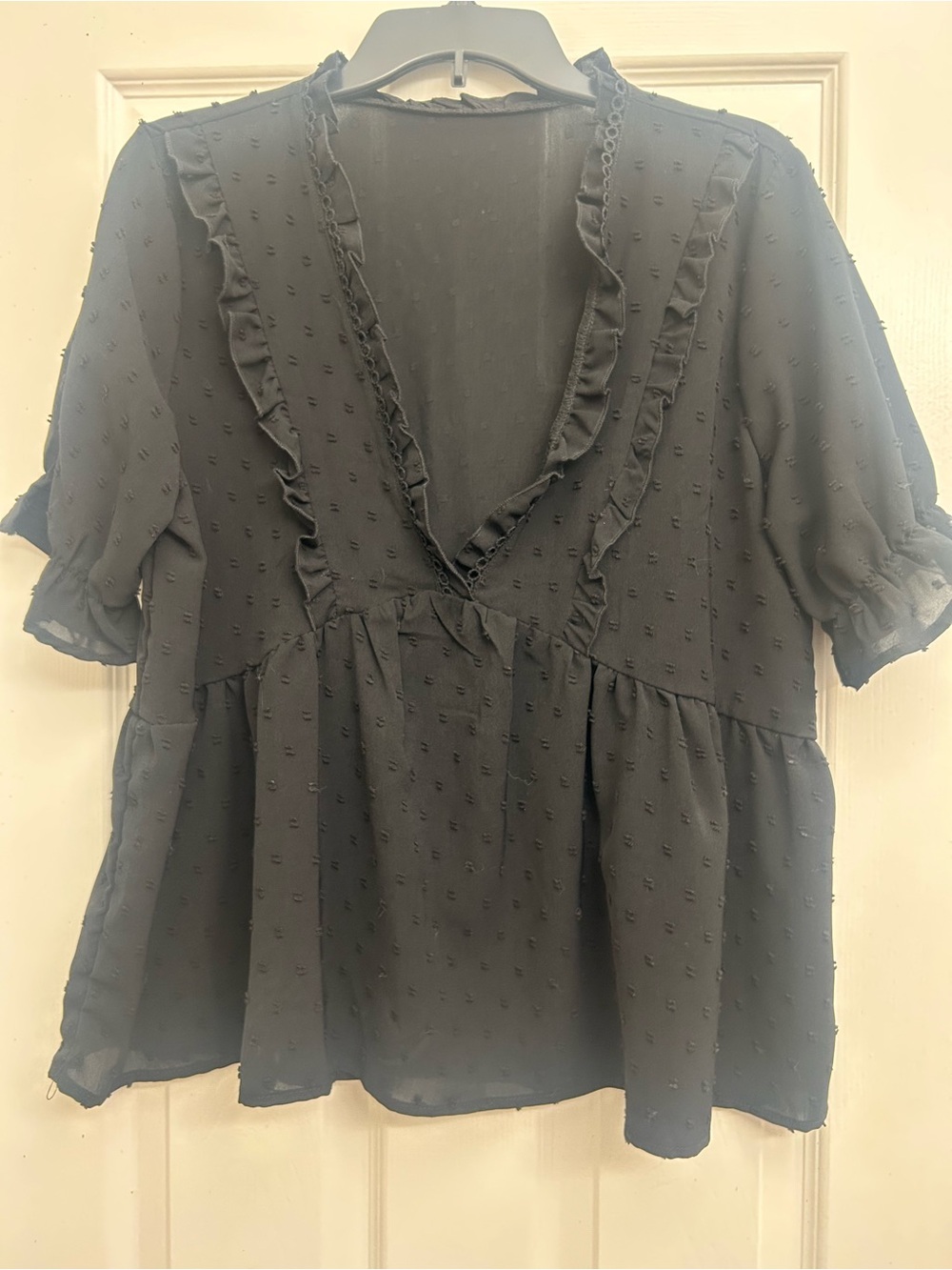 SHEIN Black Ruffled V-Neck Peplum Top